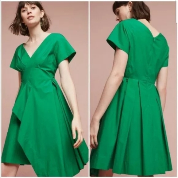 Anthropologie Dresses & Skirts - Anthro Maeve Seamed Poplin Origami Dress 4 Green
